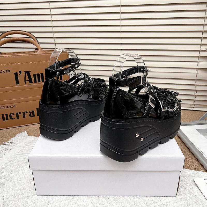 Fashion Original Punk Style Mary janes Round Head Thick Bottom Platform Shoes Female Y2K Rivet Wedges Heel Women Girls Leather Pumps