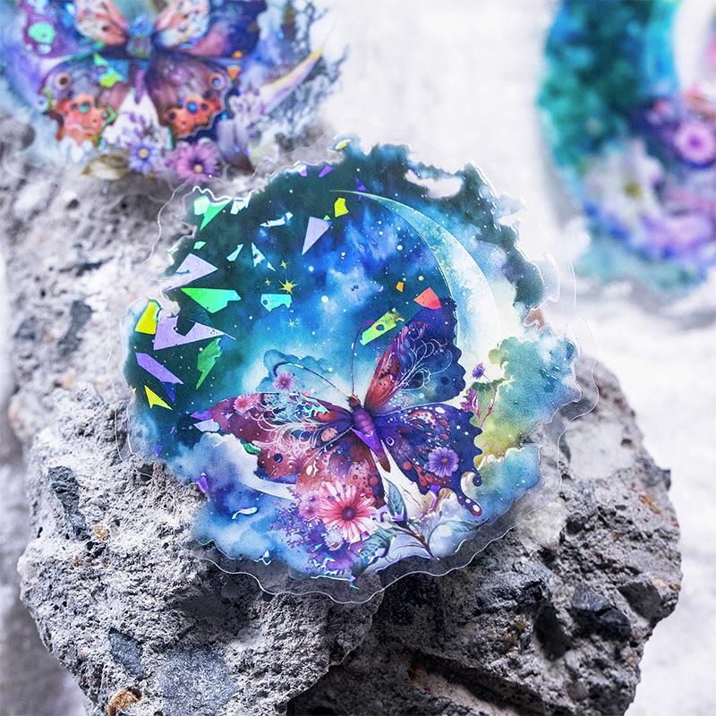 Moonlit Butterfly Series Stickers: Crystal Dot Light Journal Materials in 6 Styles