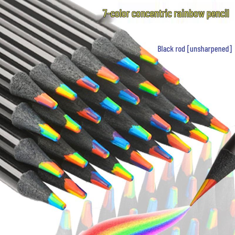 7-Color Rainbow Gradient Pencils, Multi-Color Hand-Painted Art Supplies