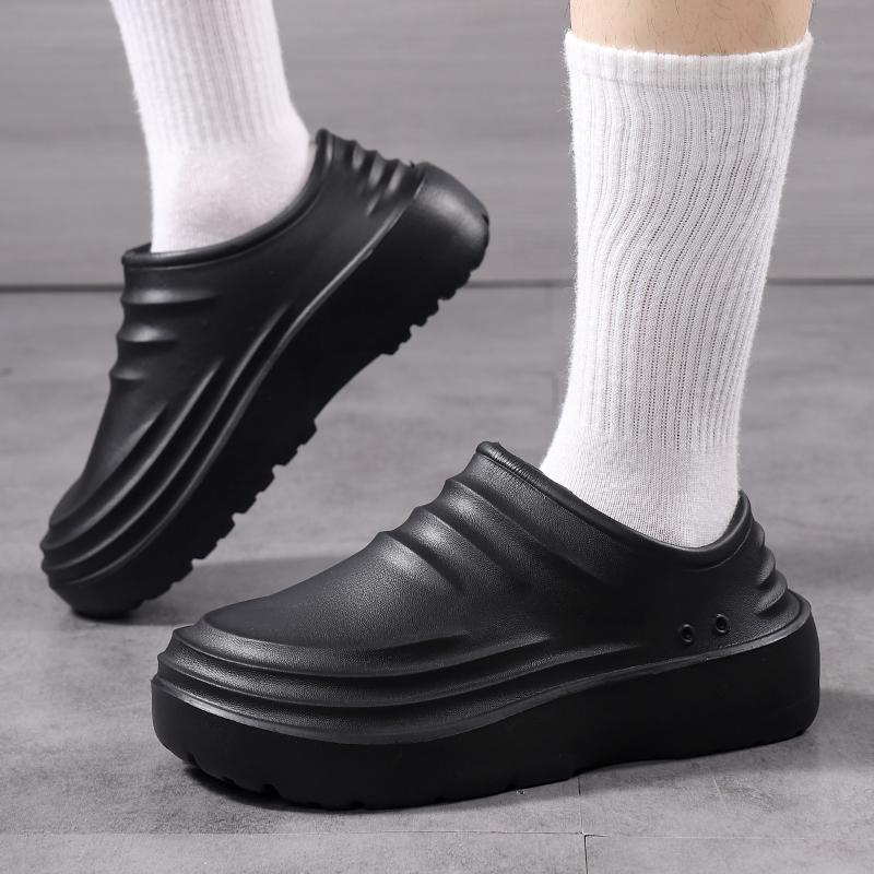Fashion Chef Shoes Men's Summer Waterproof Non-slip Kitchen Shoes One Pedal Men's Green Black Labor Insurance Men's Shoes for Work
