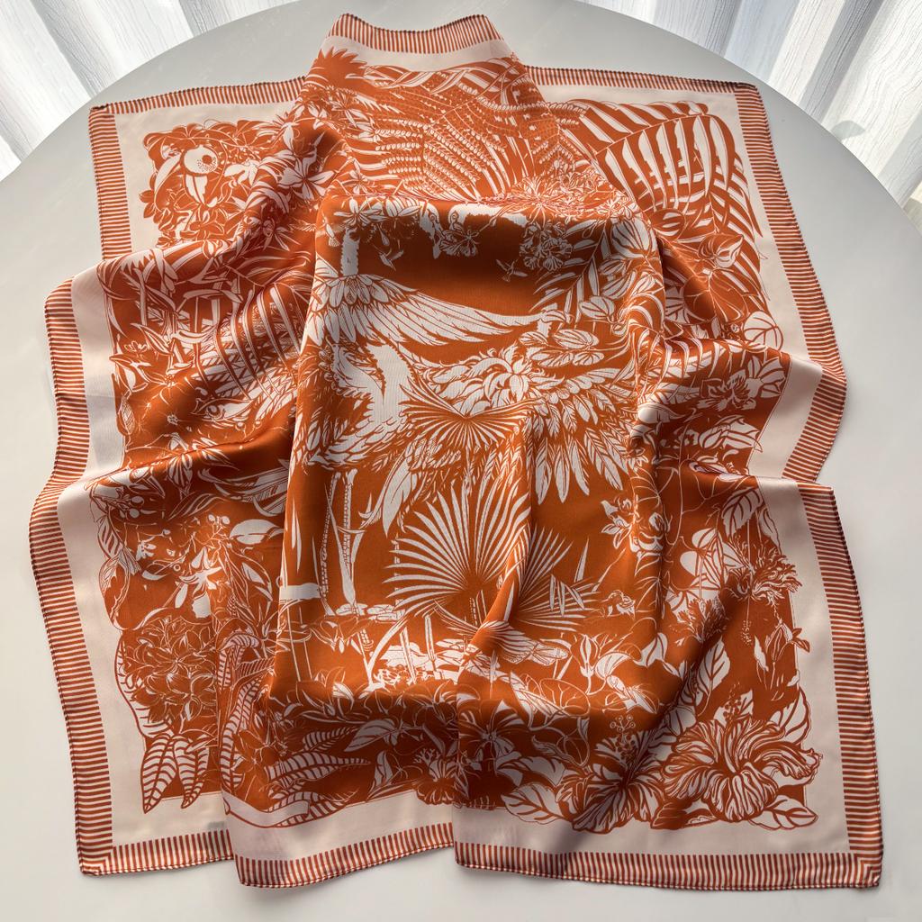Square Scarf Silk Imitation Shawls Women Design Print Neckerchief Bandana Lady Scarves Wrap Head Hair Band Ties