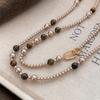 Handmade Layered Tigers Eye Brown Pearl Necklace 118cm Long Chain Minimalist Chic Statement Jewelry Women Daily Wear