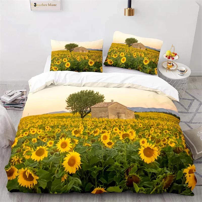 Sunflower Duvet Cover Botanical Floral Comforter Cover King Queen Twin for Kids Girls Room Microfiber Yellow Flowers Bedding Set