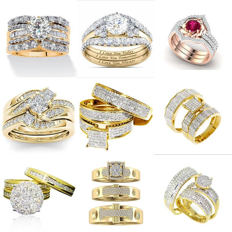 Wind Slightly Inlaid With Diamond Zircon Light Luxury Three-Piece Series Ring Ring