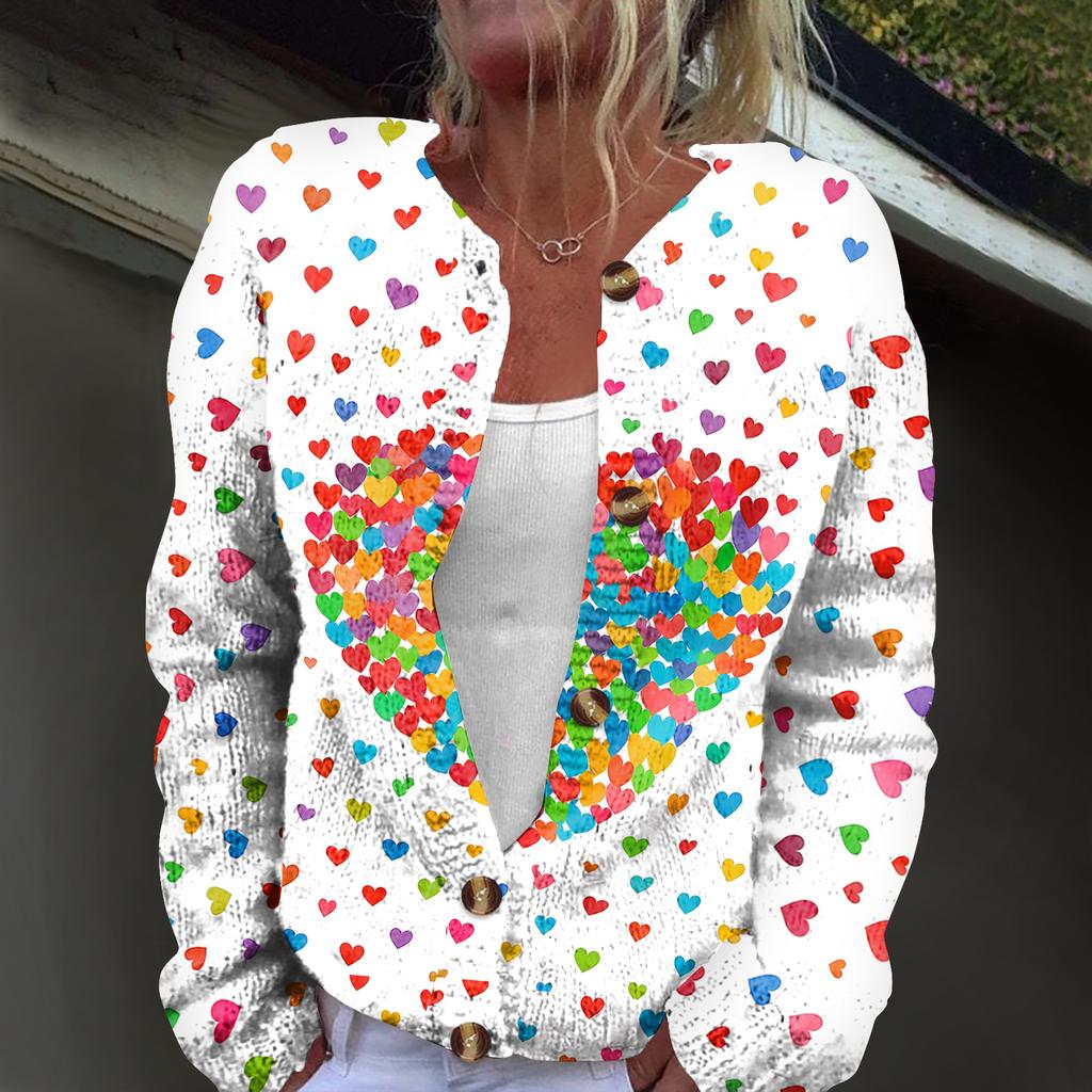 Women's Fashion Printed Long-Sleeved Knit Cardigan Button-Down Jacket