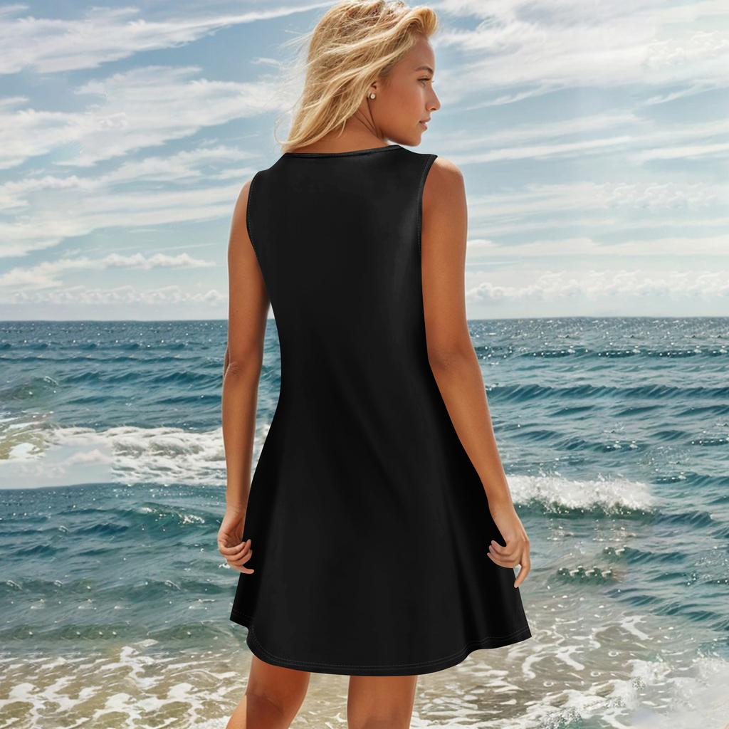 Summer Dresses For Women Beach Boho Sleeveless Printing Flowy Pocket Tshirt Tank Sundresses