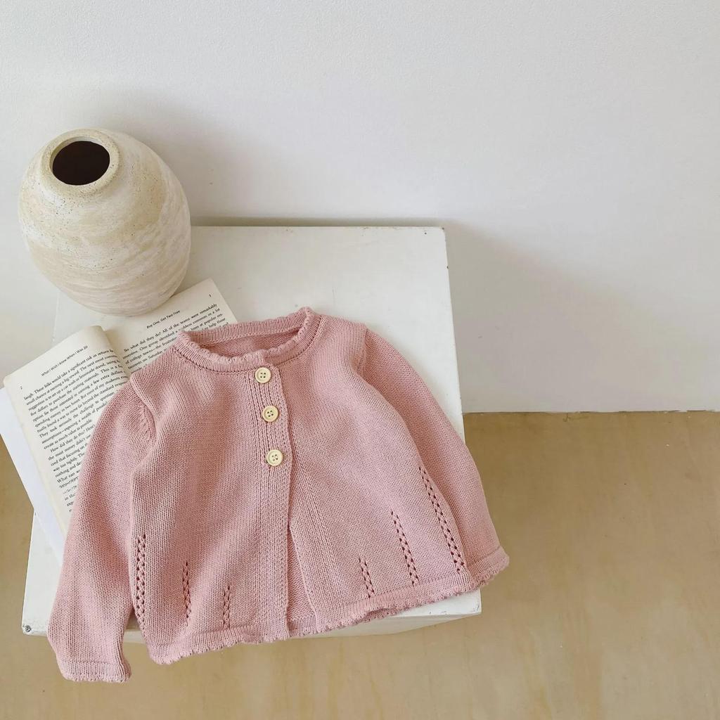 2025 Autumn Sweet Knit Cardigan for Girls, Ages 0-3: Round Neck Cotton Sweater