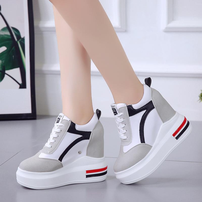 Fashion Autumn Woman Platform Shoes Hidden Heel Height Increasing Mesh Casual Wedges Shoes Female Chaussure Femme 11cm Heels Sneakers