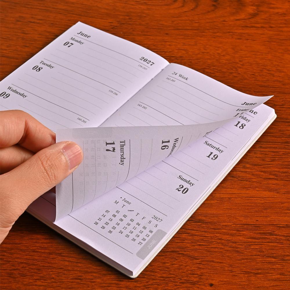 2027 A6 English PU Leather Weekly Planner Portable Annual Calendar Diary