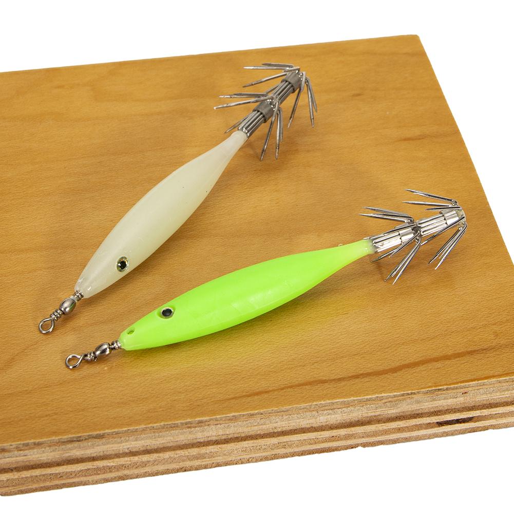 5Pcs Luminous Squid Lure Night Fishing Lamp Hook Waterproof Cuttlefish Attracting Lure Rustproof Double Hook for Octopus Squid