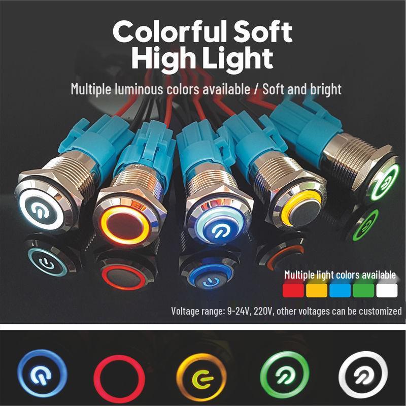 Blue Wave 16A2 Metal Waterproof Switch with Light, Self-Locking Reset, Stainless Steel IP67 Start-Stop Button