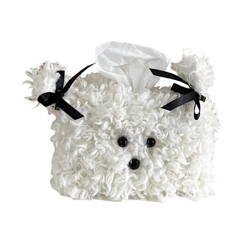 

Cute Plush Puppy Tissue Box Car Home Kawaii Plush Napkin Bag Dust-proof Desktop Wet Wipes Storage Container белый