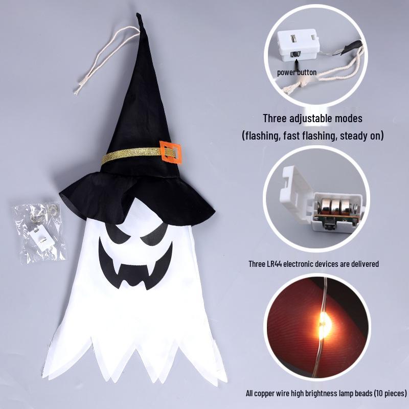 LED Pumpkin Lantern Wizard Hat Halloween String Lights: Spooky Atmosphere & Colored Ghost Festive Decor