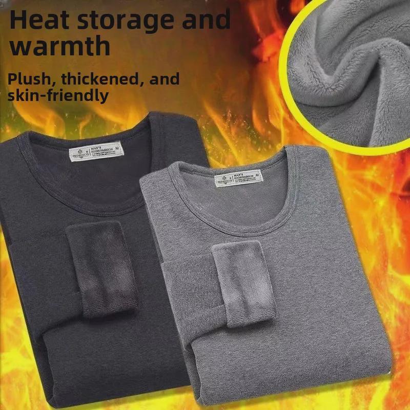 Men's Velvet-Thickened Thermal Long-Sleeve Slim-Fit T-Shirt in Solid Colors