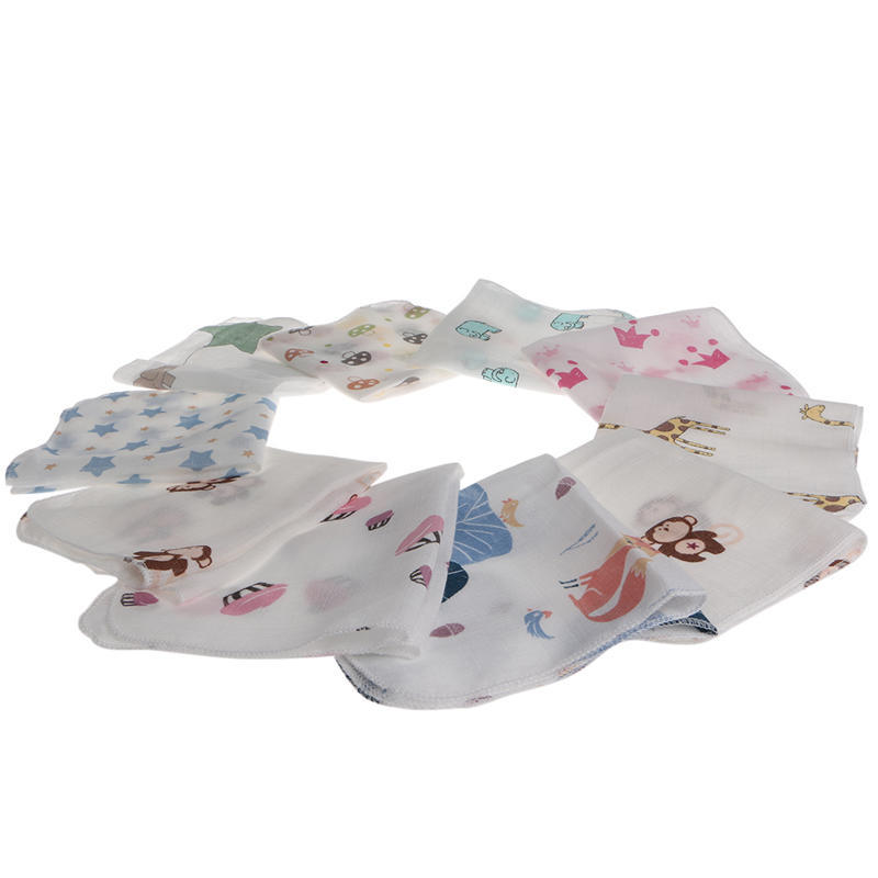 10pcs Baby Infant Towel 28x28cm Muslin Towel Handkerchiefs Two Layers Wipe Towel