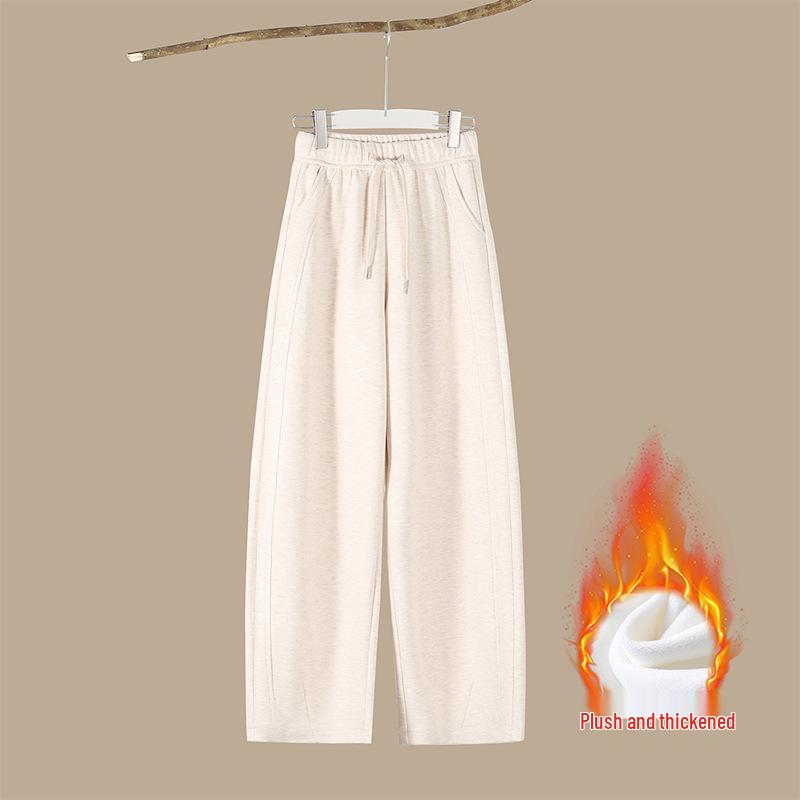 2025 Autumn/Winter Women's Woolen Curved Blade Wide-Leg Pants, Plus Velvet, Thick, Comfortable, Skin-Friendly, Casual Banana Pants