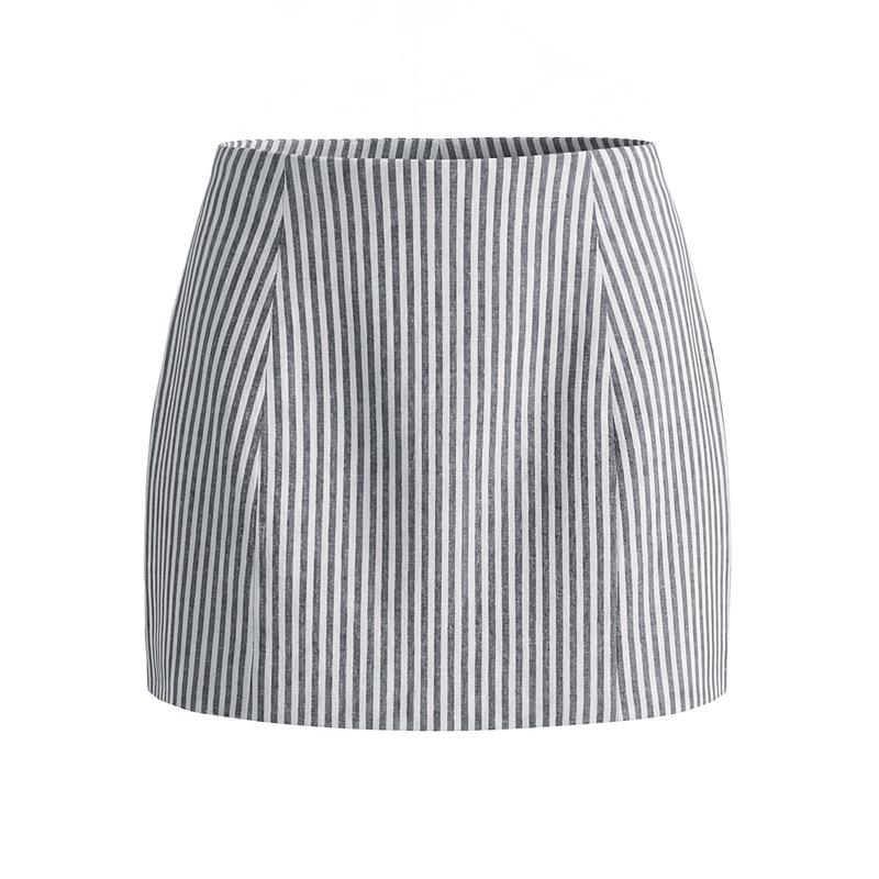 Elegant Striped Sleeveless Vest and High-Waisted Skirt Set for Women S