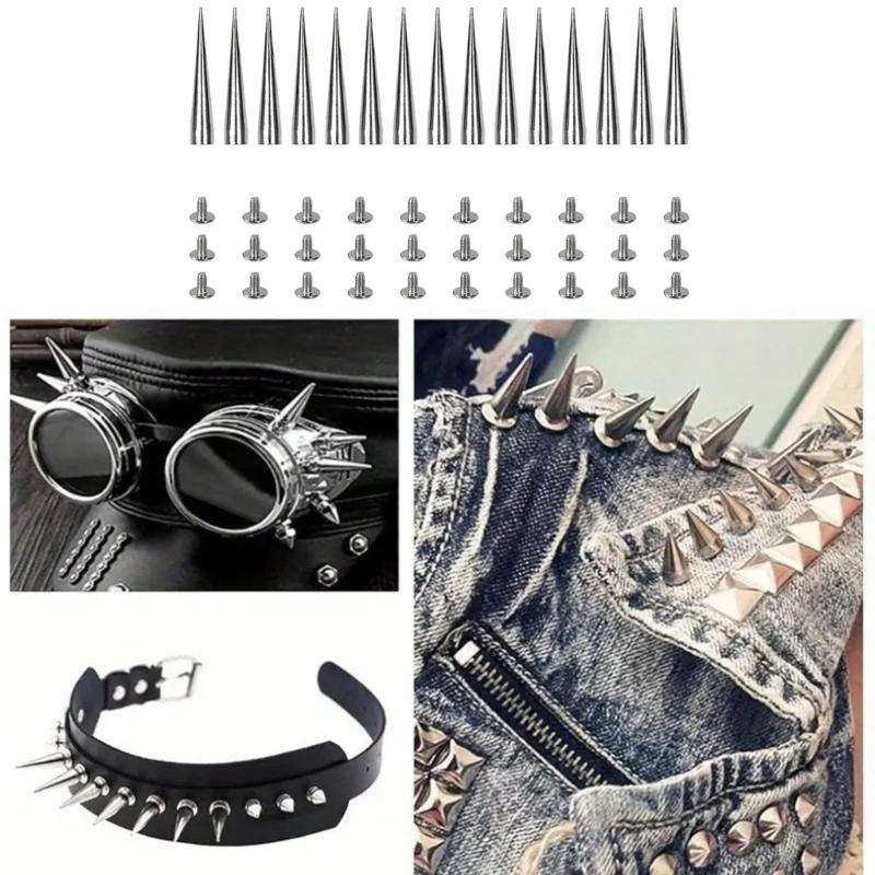 30 Sets Tapered Nails with Tool Boxes for Leather Crafts Metal Tree Cone Spikes Punk Style Clothing Accessories