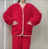 Høst og vinter Coral Velvet Pyjamas Set 3D Jacquard Flanell Langermet Cardigan Home Wear