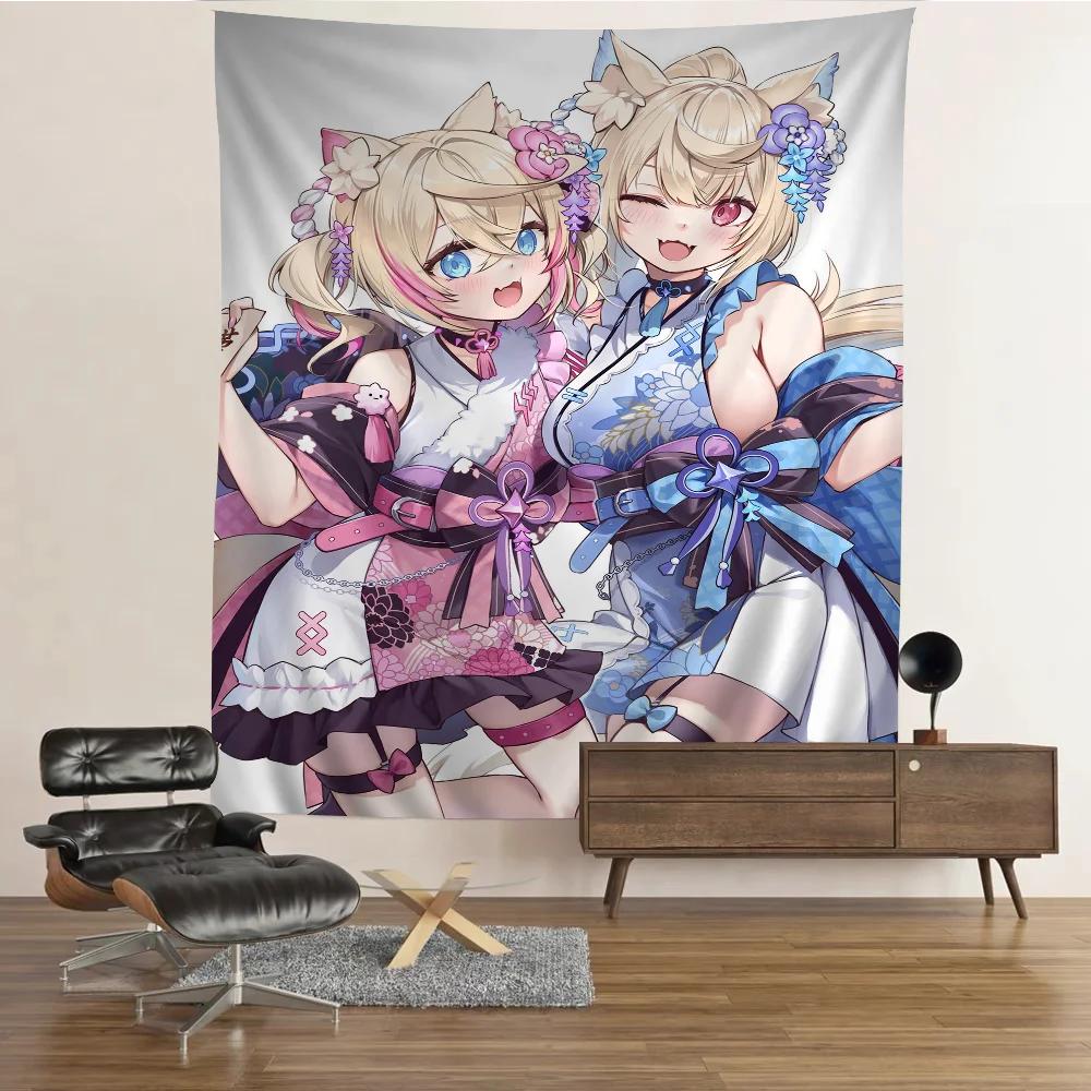 FuwaMoco Fuwawa Mococo Hololive Vtuber DIY Wall Tapestry for Living Room Home Dorm Decor Wall Art Decor 74x94cm(29x37in)