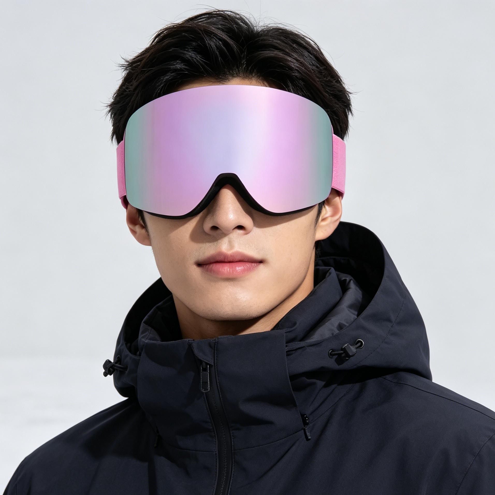 Anti-Fog Double-Layer Ski Goggles Soft TPU Frame Polycarbonate Lens Dual Frame Velvet Elastic Strap Myopia Glasses ADULT