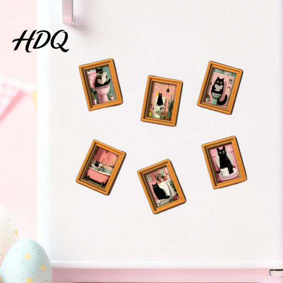 Decorative Photo Holders for Whiteboards Funny Wooden Fridge Magnets Frame Retro Cute Cat Pattern Magnetic Refrigerator Frames Metal Cabinets Locker