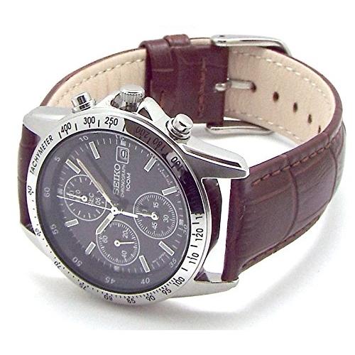 Seiko Chronograph Watch with Genuine Leather Strap Set, Black/Deep Brown, Japanese Standard Model SND367P1-DB [Parallel Import]