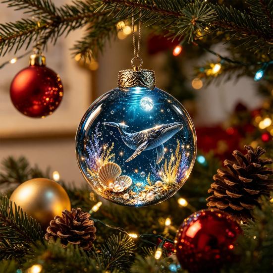 Reusable Lightweight Holiday Hanging Decor Ocean Animal Christmas Ball Ornament, 3D Marine Life Decoration, Unique Tree Baubles Beach Coastal
