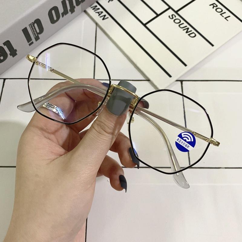 Retro Polygonal Glasses Finished Myopia Glasses Frame Personalized Multi-Anti-Blue Flat Glasses