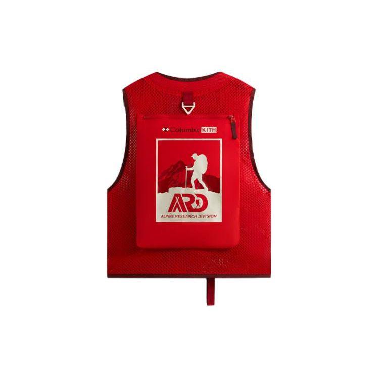 Kith X Columbia Collaboration Ss24 Stand Collar Logo Printed Work Vest Unisex Vests Red 2113711-691