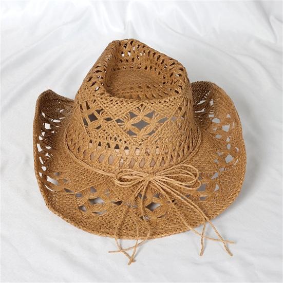 Cappello di Paglia Ventilato Vuoto Rotondo Pieghevole Cappello da Cowboy Occidentale da Spiaggia Oggetti di Scena per Foto