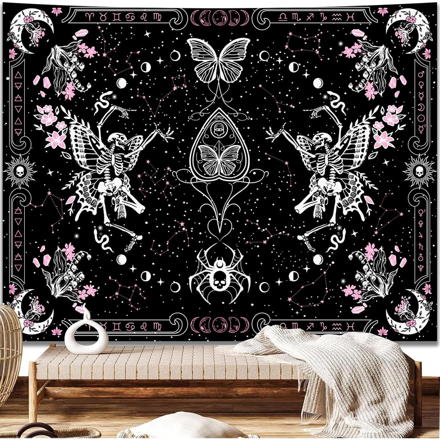 Tapestry kjhl skull butterfly floral black 75x100