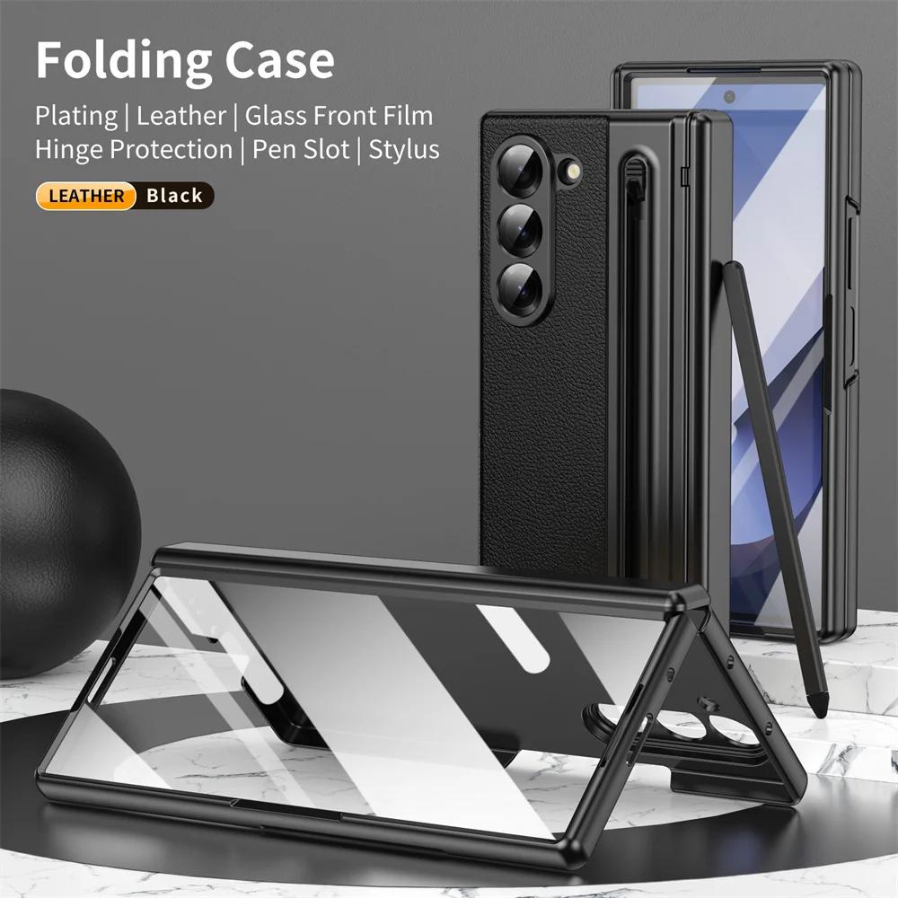 Z Fold7 Hinge Protection Leather Case For For Samsung Galaxy Z Fold7 Fold 7 Fashion Electronic Pen Slot Cover with Glass Film