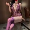 Sex Underwear Pure Desire Mesh Purple One-piece Sexy Passion Breast Exposed Pure Desire To Flirt Small Breasts Show Big