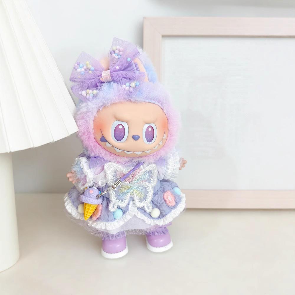 Labubu Silicone Plush Pendant Doll with Lucky Purple Bow Skirt - 3rd Gen