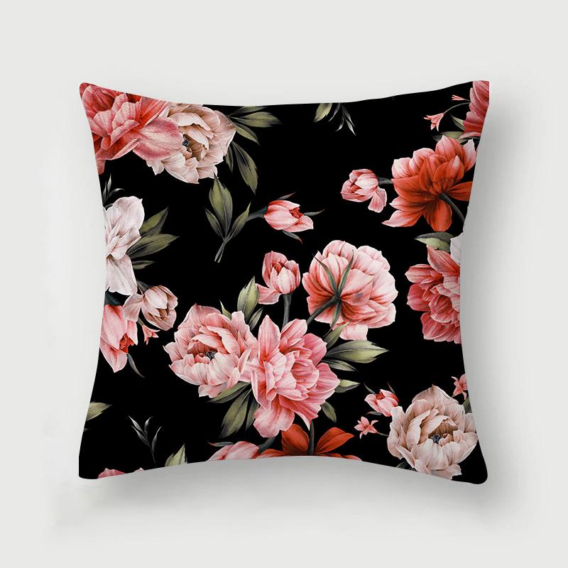 Rose Collection Floral Print Pattern Cushion Cover Home Living Room Sofa Decoration Square Polyester Pillow 45X45Cm
