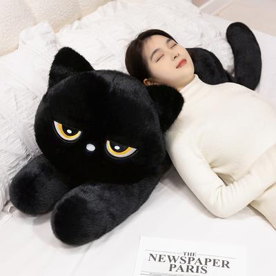 Neues Schwarze Katze Plüschkissen Weiches Stofftier Liegende Katze Kissen Niedliche Schlafende Katze Puppe Schöne Geburtstagsgeschenkidee für Katzenliebhaber