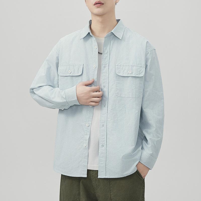 New Spring Japanese Retro Men's Loose Oxford Cotton Shirt Casual American Shirt