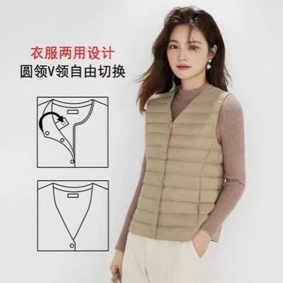 Women's V Neck Sleeveless Down Vest Regular Fit Commuter Style Lightweight Puffer Vest