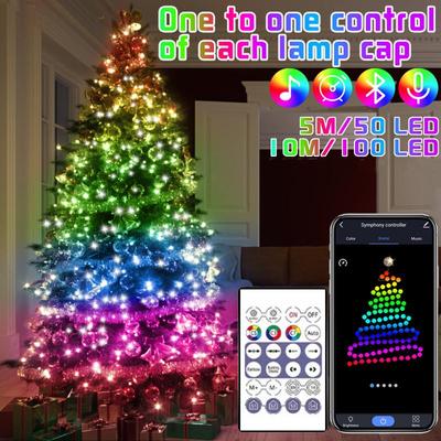 Luces RGB para árbol de Navidad, Control inteligente por Bluetooth, lámpara de cadena LED USB, aplicación remota para exteriores, guirnalda de luces de hadas, decoración