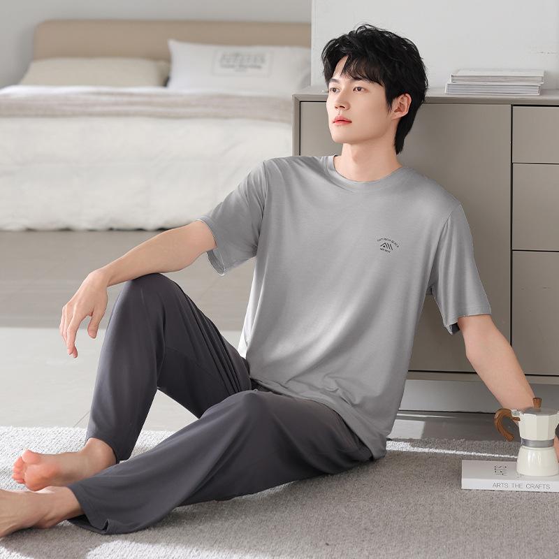 Pajamas Men's Summer Modal Men's Short Sleeve Trousers Ice Silk Dad Men's Middle-aged Thin Cotton Loungewear Suit