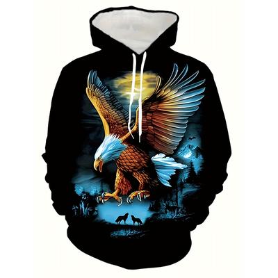 Adler Muster Hoodies Amerikanische Flagge 3D Druck Herren Langarm Kapuzenpullover Übergroßer Pullover Y2k Harajuku Tops Herren Kleidung