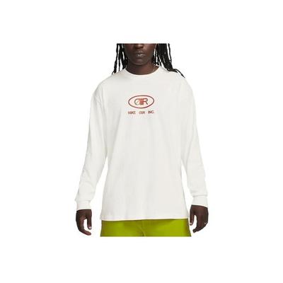 Nike Sportbekleidung Buchstaben-Print Gerippter Rundhalsausschnitt Langarm T-Shirt Herren Oberteile Weiß FJ1087-133