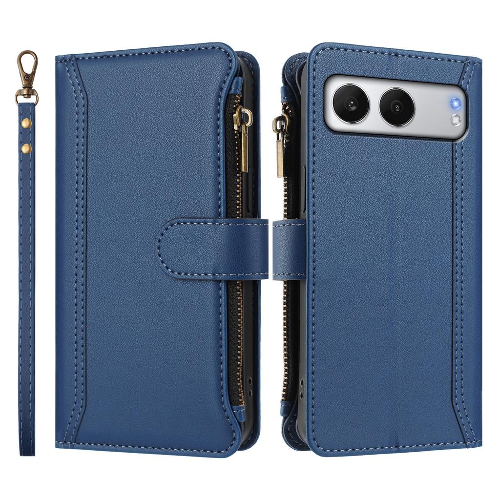 For OnePlus Nord 4 Leather Case 9 Card Slots Zipper Wallet Stand Phone Cover with Wrist Strap