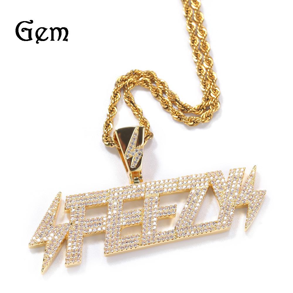Zircon Copper Necklace Simple Hip Hop Lightning FEEZY Letter Pendant Necklace Accessories