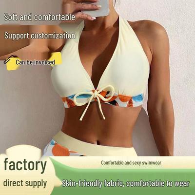 Women's European American High-Waisted Blue Bikini, New 2024 Style Two-Piece Swimsuit