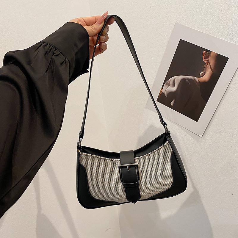 Vintage Contrasting Color Underarm Purse With Large Capacity For Winter Wear