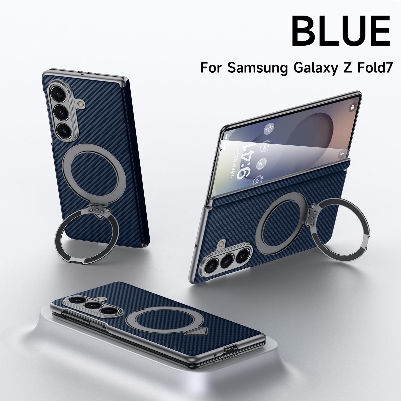 

Чехол для телефона из высококачественного углеродного волокна с подставкой для Samsung Galaxy Z Fold 7 6 5, магнитная беспроводная зарядка, противоударная защитная крышка Galaxy Z Fold7 синий