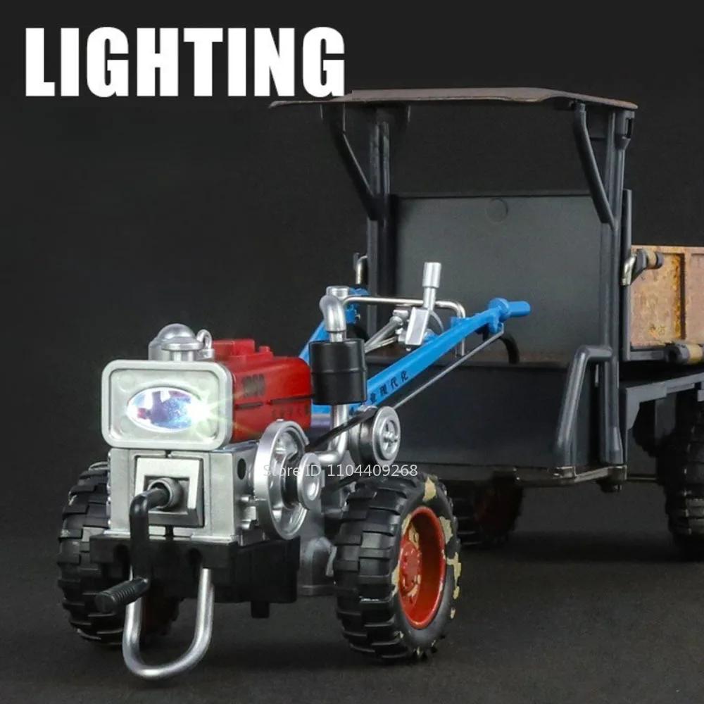1:24 Alloy Agricultural Walking Tractor Toy Model Car Sound Light Retro Engineering Transport Vehicle Models Gifts for Friend