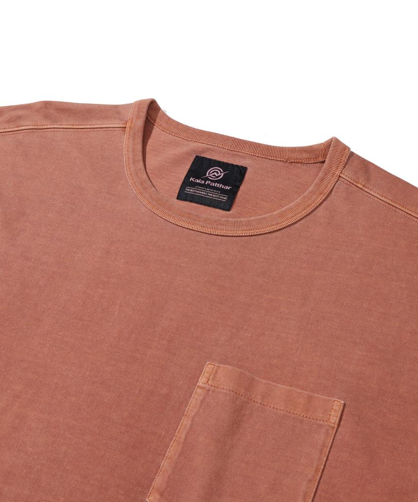 Kallapataleu Vintage Cow Graphic Short-Sleeved Pocket T-Shirt - Orange